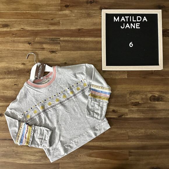 NWT Matilda Jane Just Imagine Glittery French Gray Knit Terry Fair Isle Top 6 - Picture 1 of 9